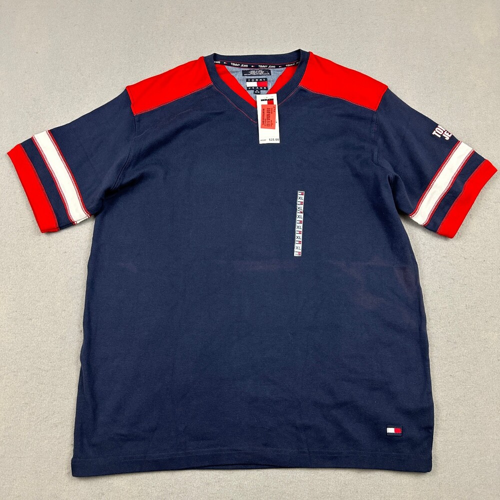 Vintage Tommy Hilfiger Shirt Men Extra Large Navy Tommy Jeans Tee XL 2002 *